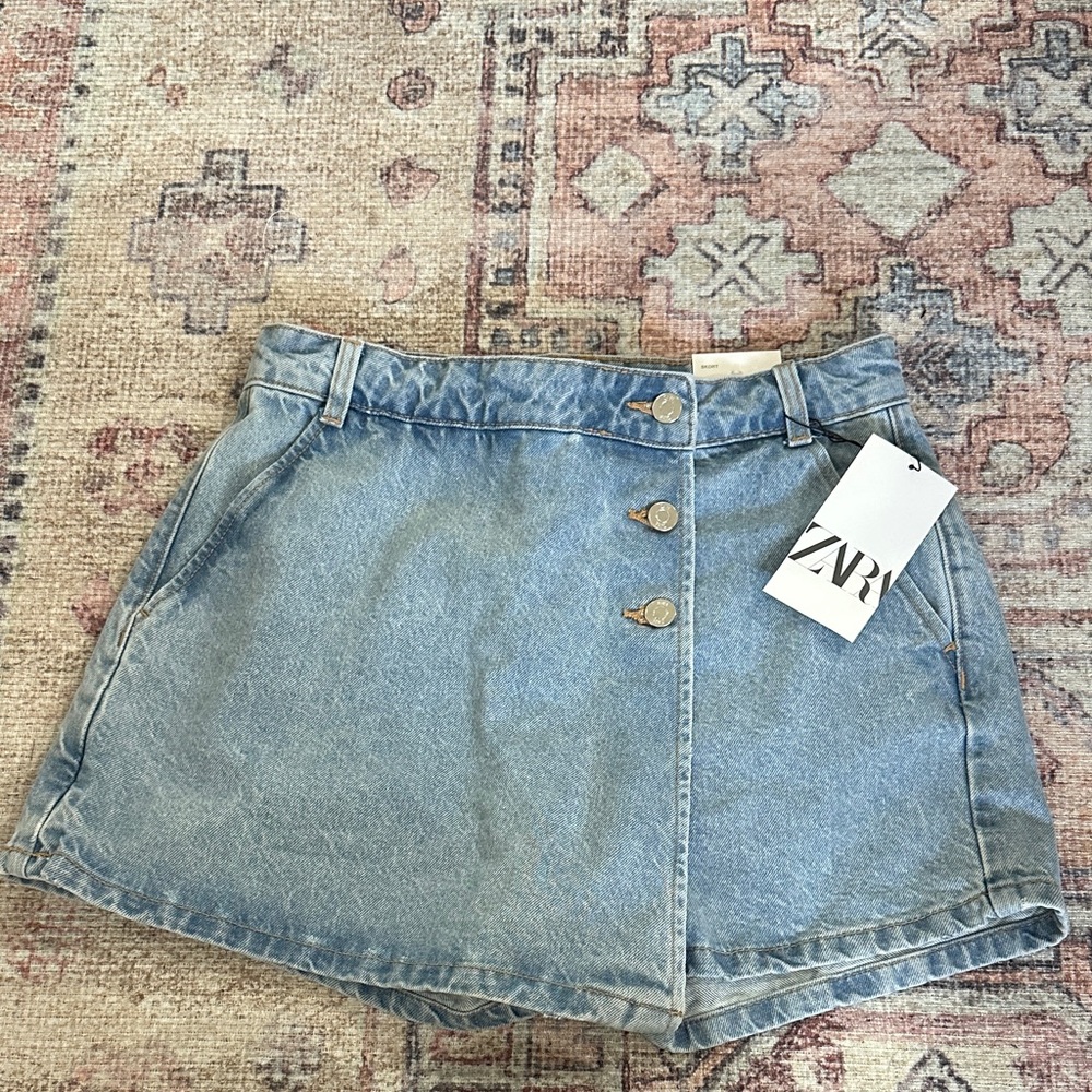 Zara Denim Skort with Button Accents